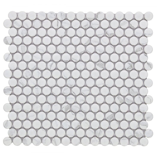 Elysium Tiles Penny Round Statuario Matte 11.5" x 12.25" Porcelain Mosaic Tile