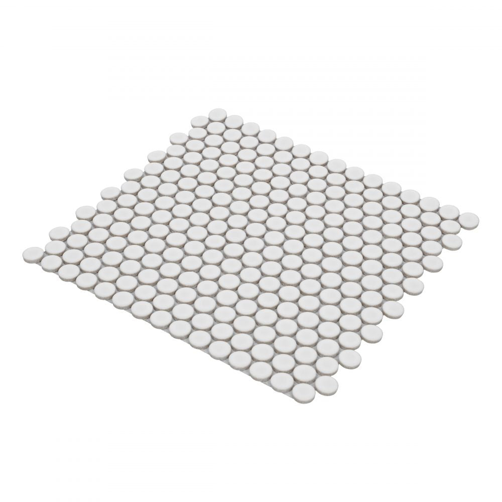 Elysium Tiles Penny Round White Matte 11.5" x 12.25" Porcelain Mosaic Tile