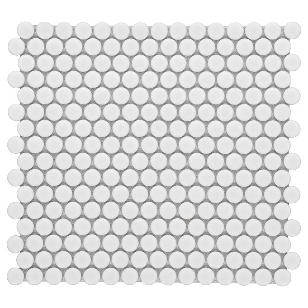 Elysium Tiles Penny Round White Matte 11.5" x 12.25" Porcelain Mosaic Tile