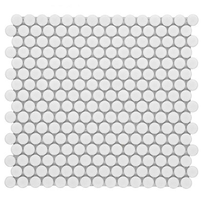 Elysium Tiles Penny Round White Matte 11.5" x 12.25" Porcelain Mosaic Tile