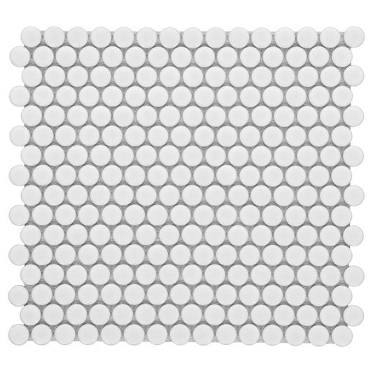 Elysium Tiles Penny Round White Matte 11.5" x 12.25" Porcelain Mosaic Tile