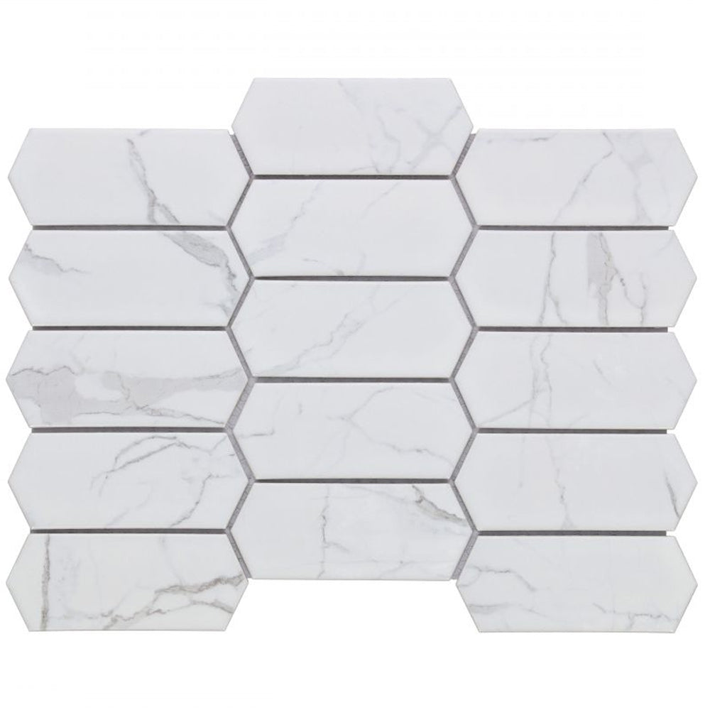 Elysium Tiles Picket Statuario Matte 10.25" x 13.5" Porcelain Mosaic Tile