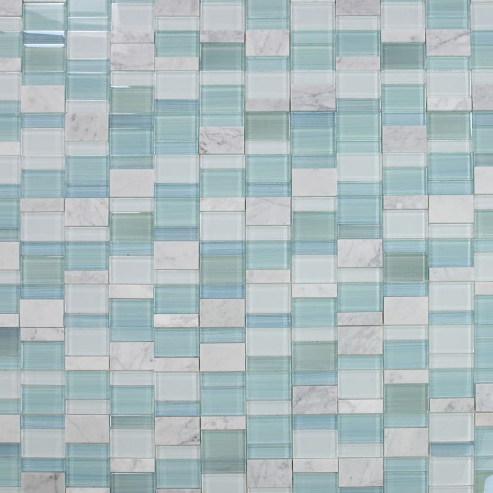 Elysium Tiles Prime Blue New 11.75" x 11.75" Marble & Glass Mosaic Tile