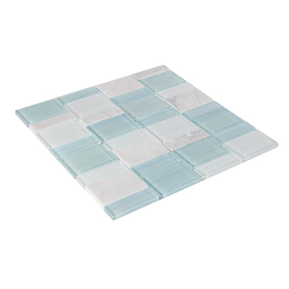 Elysium Tiles Prime Blue New 11.75" x 11.75" Marble & Glass Mosaic Tile