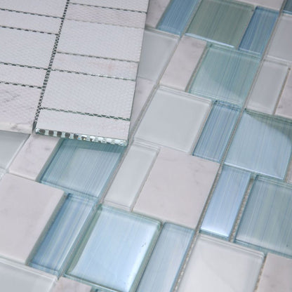 Elysium Tiles Prime Blue New 11.75" x 11.75" Marble & Glass Mosaic Tile