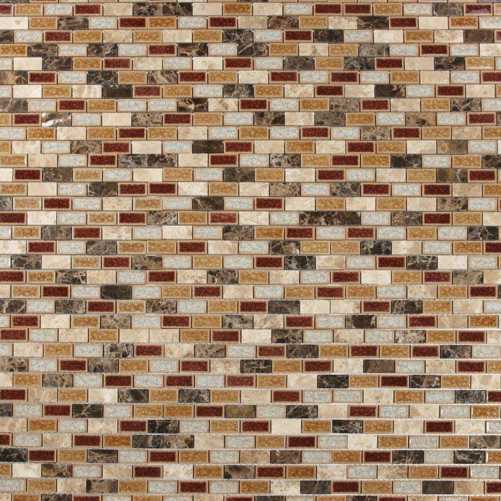 Elysium Tiles Princess Brick 11.75" x 11.75" Marble & Glass Mosaic Tile