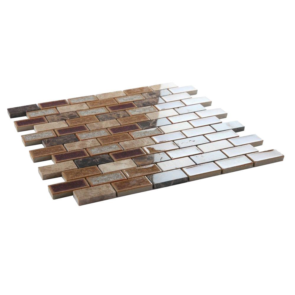 Elysium Tiles Princess Brick 11.75" x 11.75" Marble & Glass Mosaic Tile