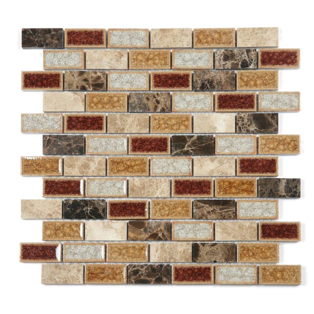 Elysium Tiles Princess Brick 11.75" x 11.75" Marble & Glass Mosaic Tile