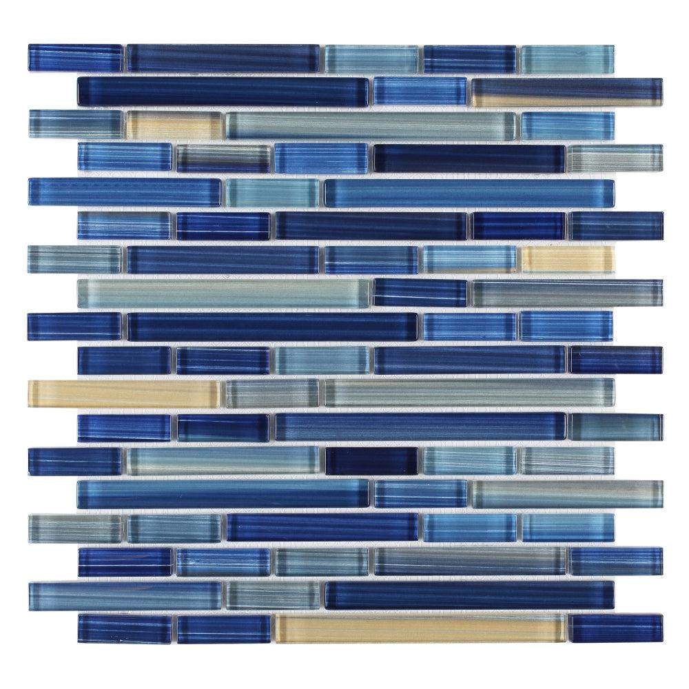 Elysium Tiles Rain Sapphire 11.75" x 12" Glass Mosaic Tile