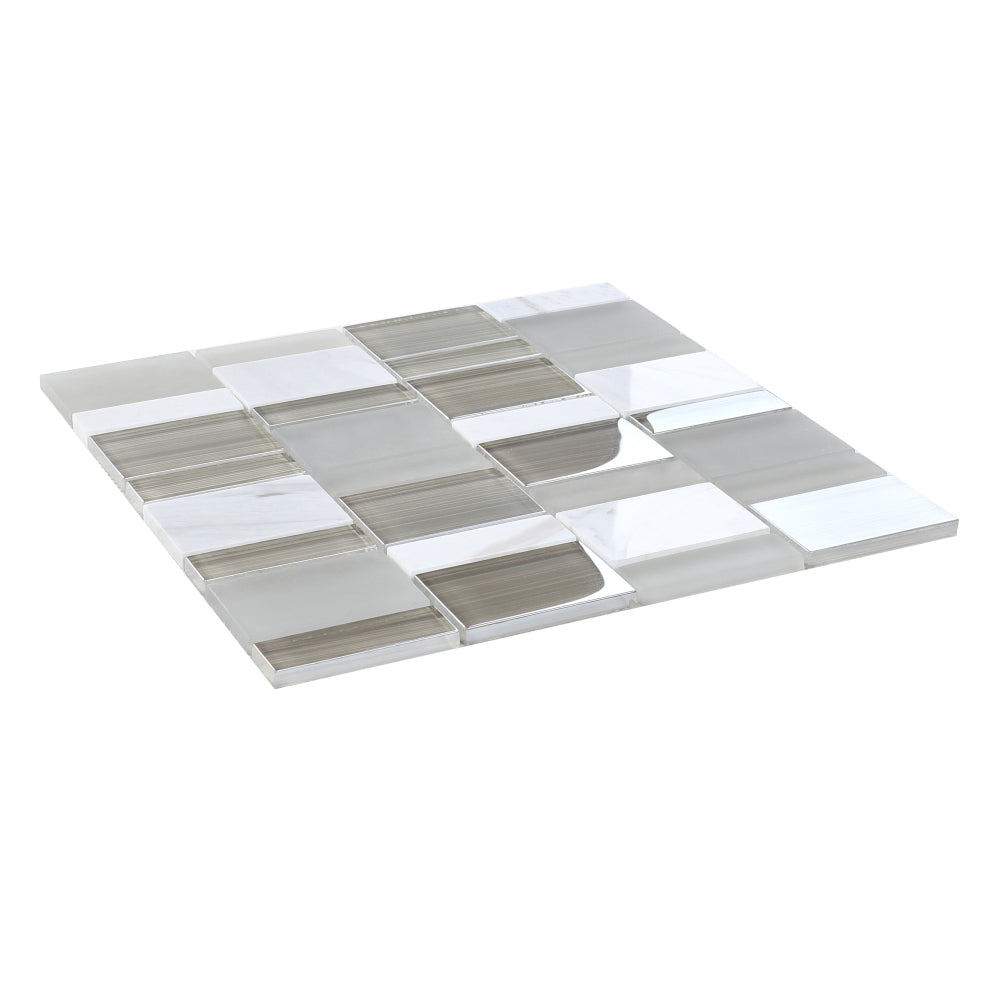 Elysium Tiles Sea Salt Prime 11.75" x 11.75" Marble & Glass Mosaic Tile