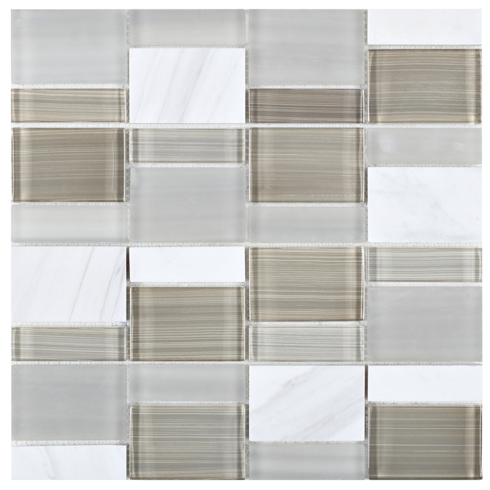 Elysium Tiles Sea Salt Prime 11.75" x 11.75" Marble & Glass Mosaic Tile