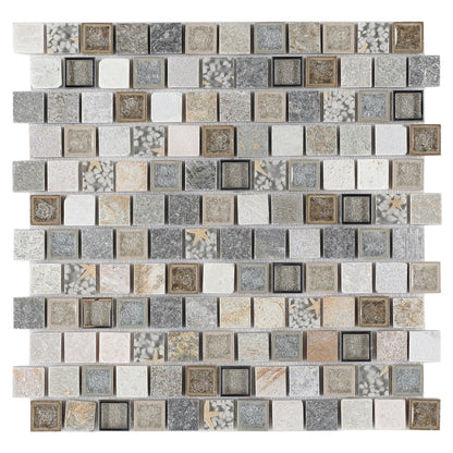 Elysium Tiles Selene Beach 11.75" x 11.75" Slate & Glass Mosaic Tile