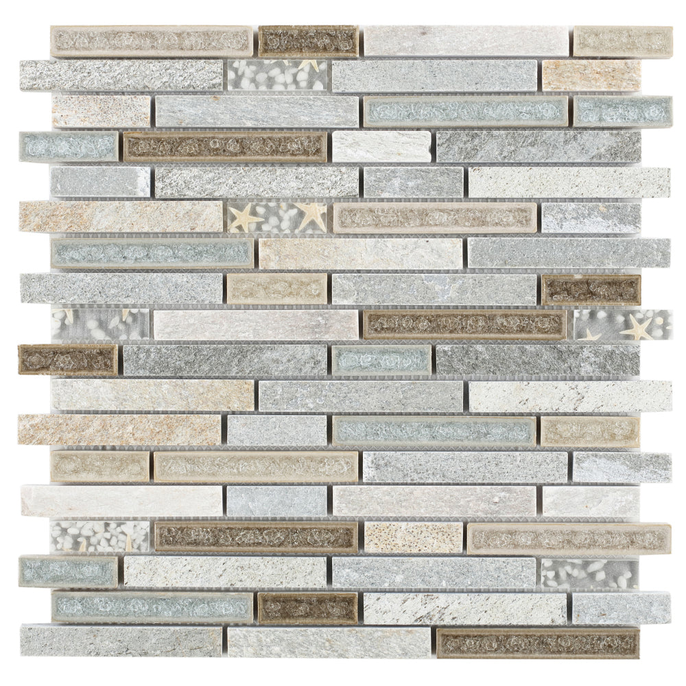 Elysium Tiles Selene Beach Stack 11.75" x 12" Slate & Glass Mosaic Tile