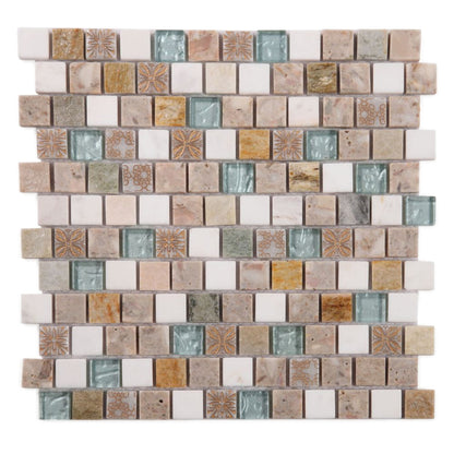 Elysium Tiles Selene Summer New 11.75" x 11.75" Slate & Glass Mosaic Tile