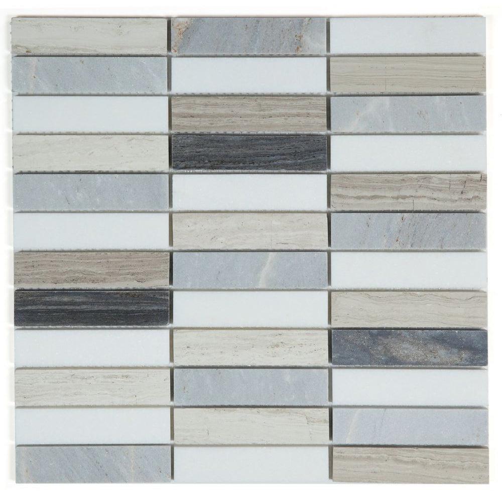 Elysium Tiles Slot Blue 11.75" x 11.75" Marble Mosaic Tile