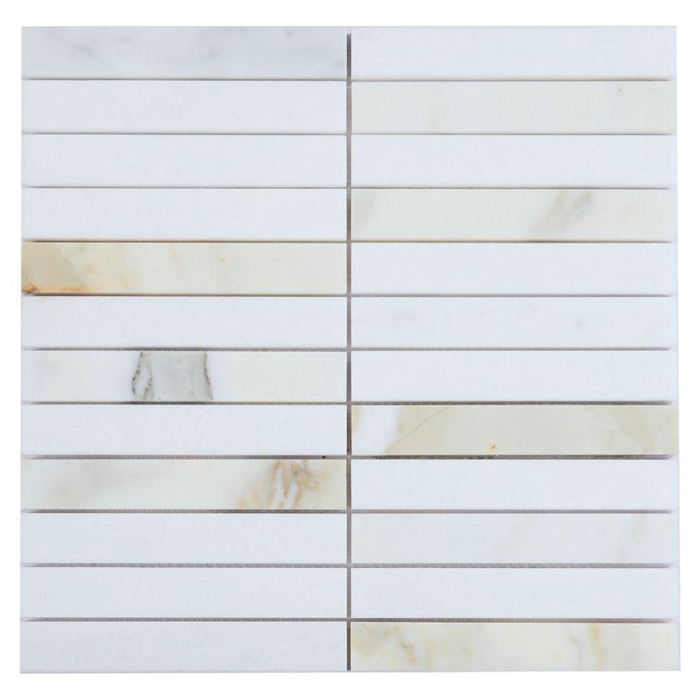 Elysium Tiles Slot Calacatta Long 11.75" x 11.75" Marble Mosaic Tile