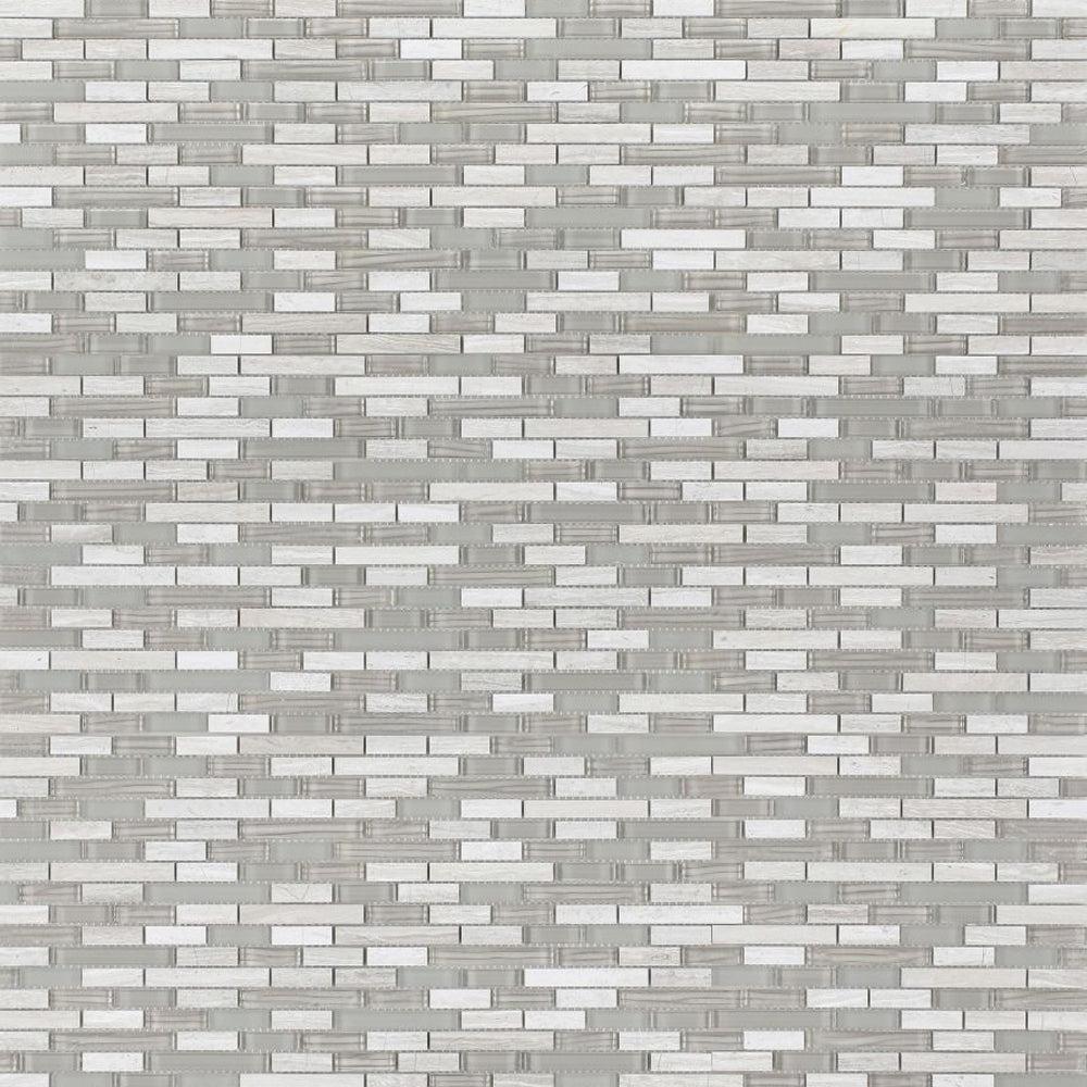 Elysium Tiles Snow Stack 11.75" x 12" Marble and Glass Mosaic Tile