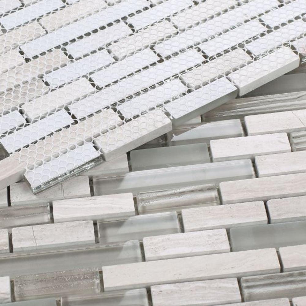 Elysium Tiles Snow Stack 11.75" x 12" Marble and Glass Mosaic Tile