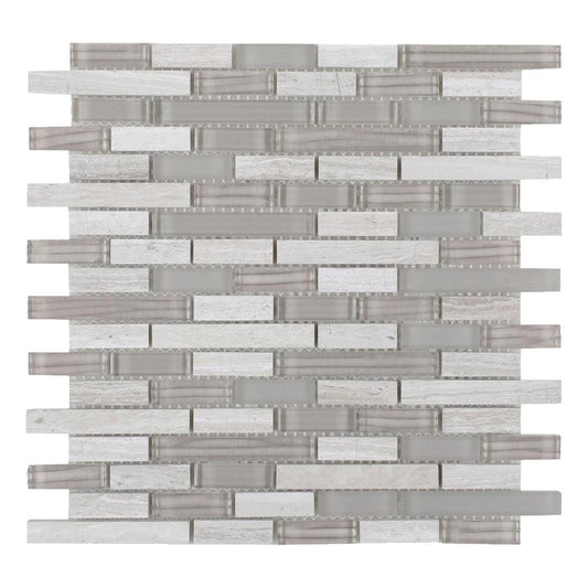 Elysium Tiles Snow Stack 11.75" x 12" Marble and Glass Mosaic Tile