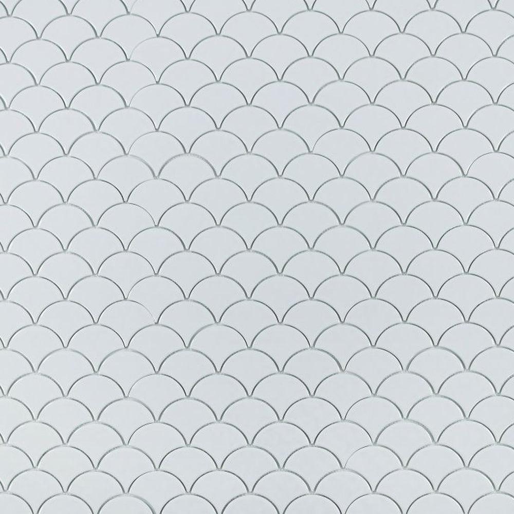 Elysium Tiles Snowglass Scale Ripple Polished 11.5" x 12" Recycled Glass Mosaic Tile