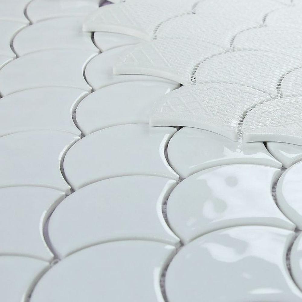 Elysium Tiles Snowglass Scale Ripple Polished 11.5" x 12" Recycled Glass Mosaic Tile