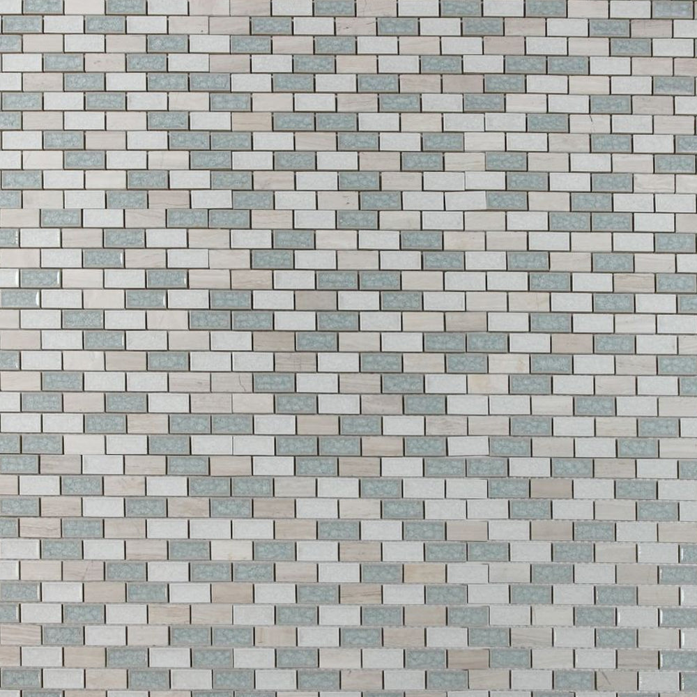 Elysium Tiles Swiss Blue Brick 11.75" x 11.75" Marble & Glass Mosaic Tile