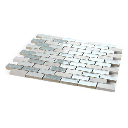 Elysium Tiles Swiss Blue Brick 11.75" x 11.75" Marble & Glass Mosaic Tile