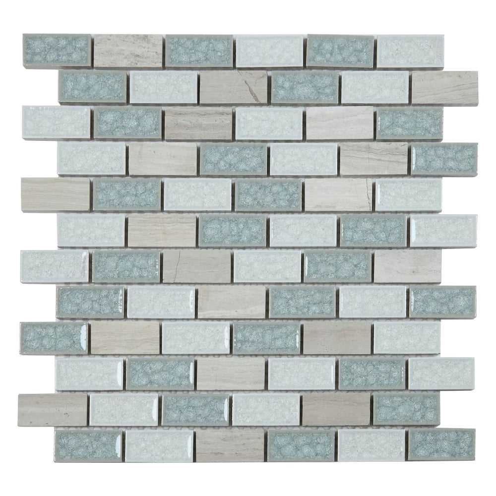 Elysium Tiles Swiss Blue Brick 11.75" x 11.75" Marble & Glass Mosaic Tile