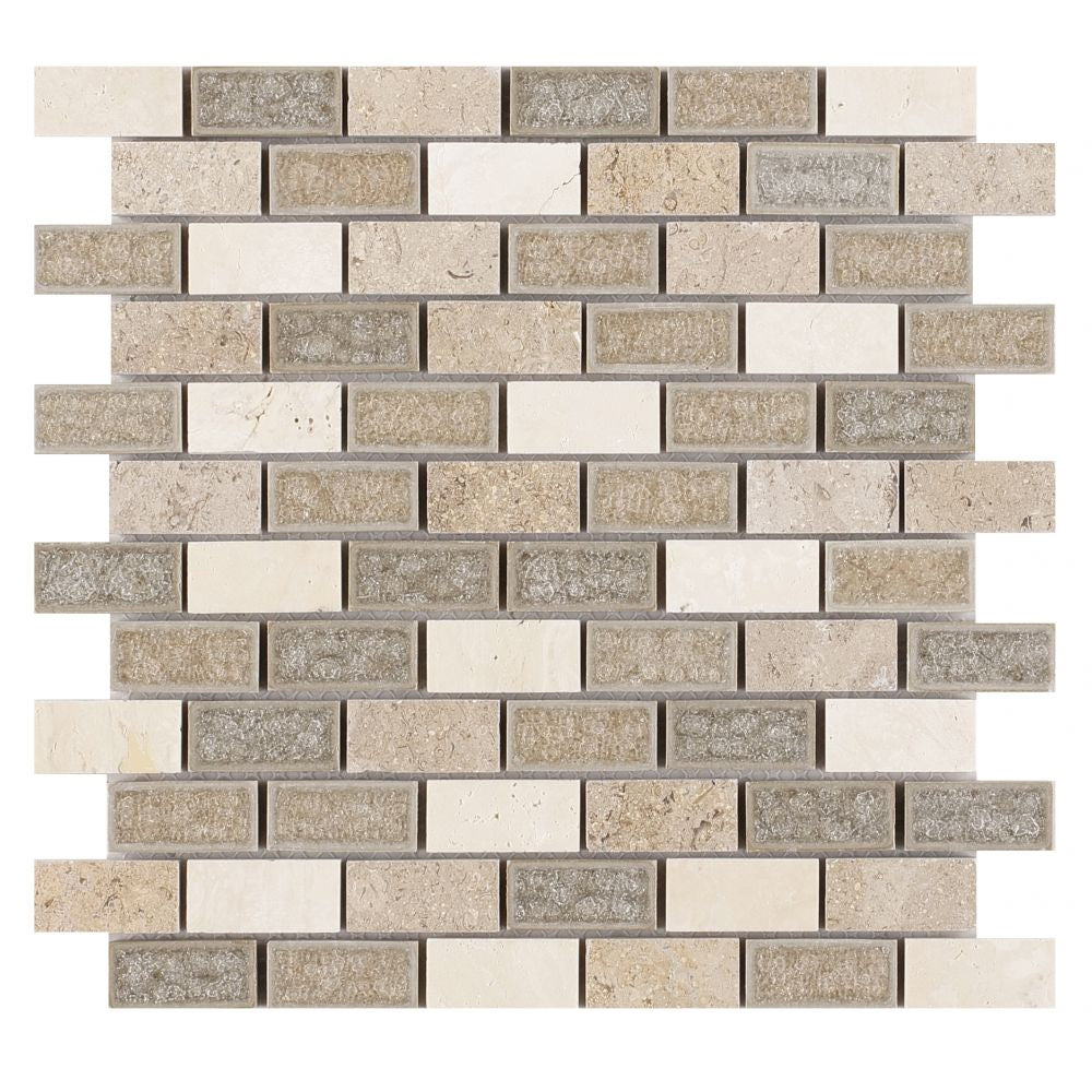 Elysium Tiles Swiss Brick 11.75" x 11.75" Marble & Glass Mosaic Tile