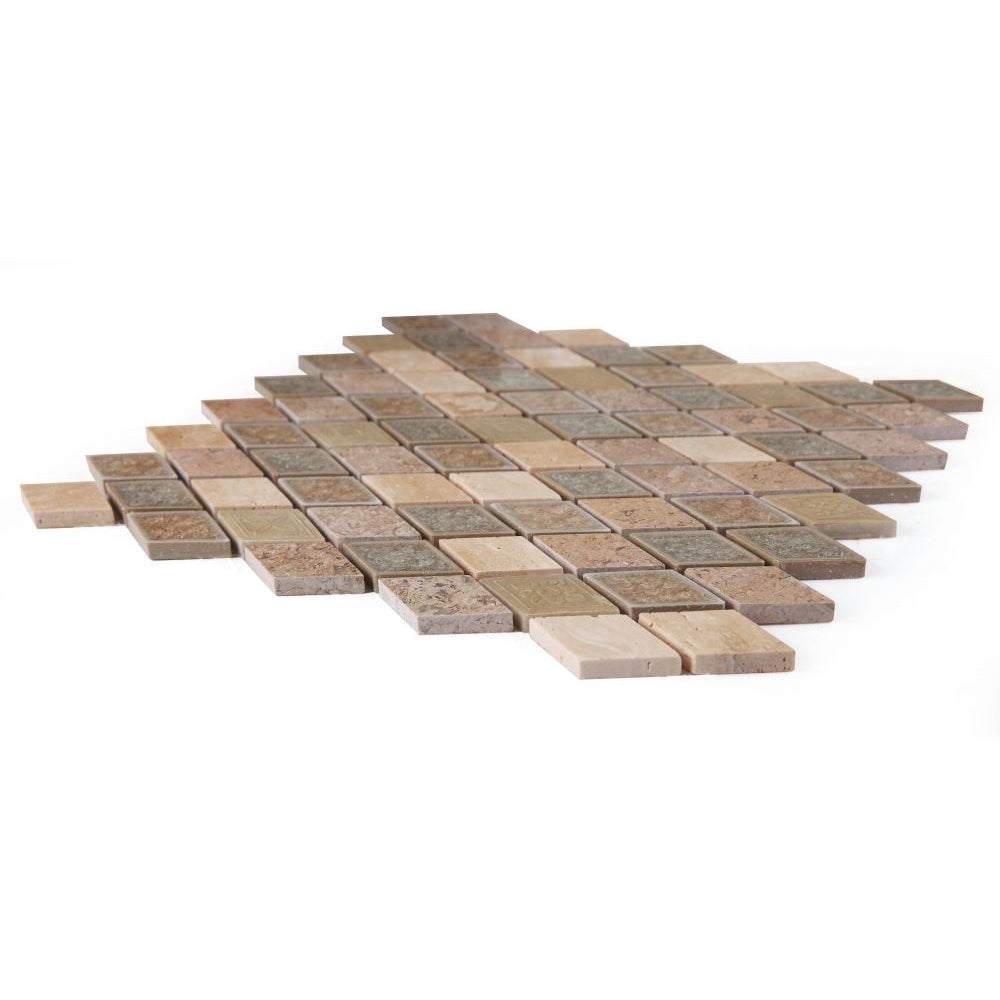 Elysium Tiles Swiss Diamond 11.5" x 12.5" Lime Stone & Glass Mosaic Tile