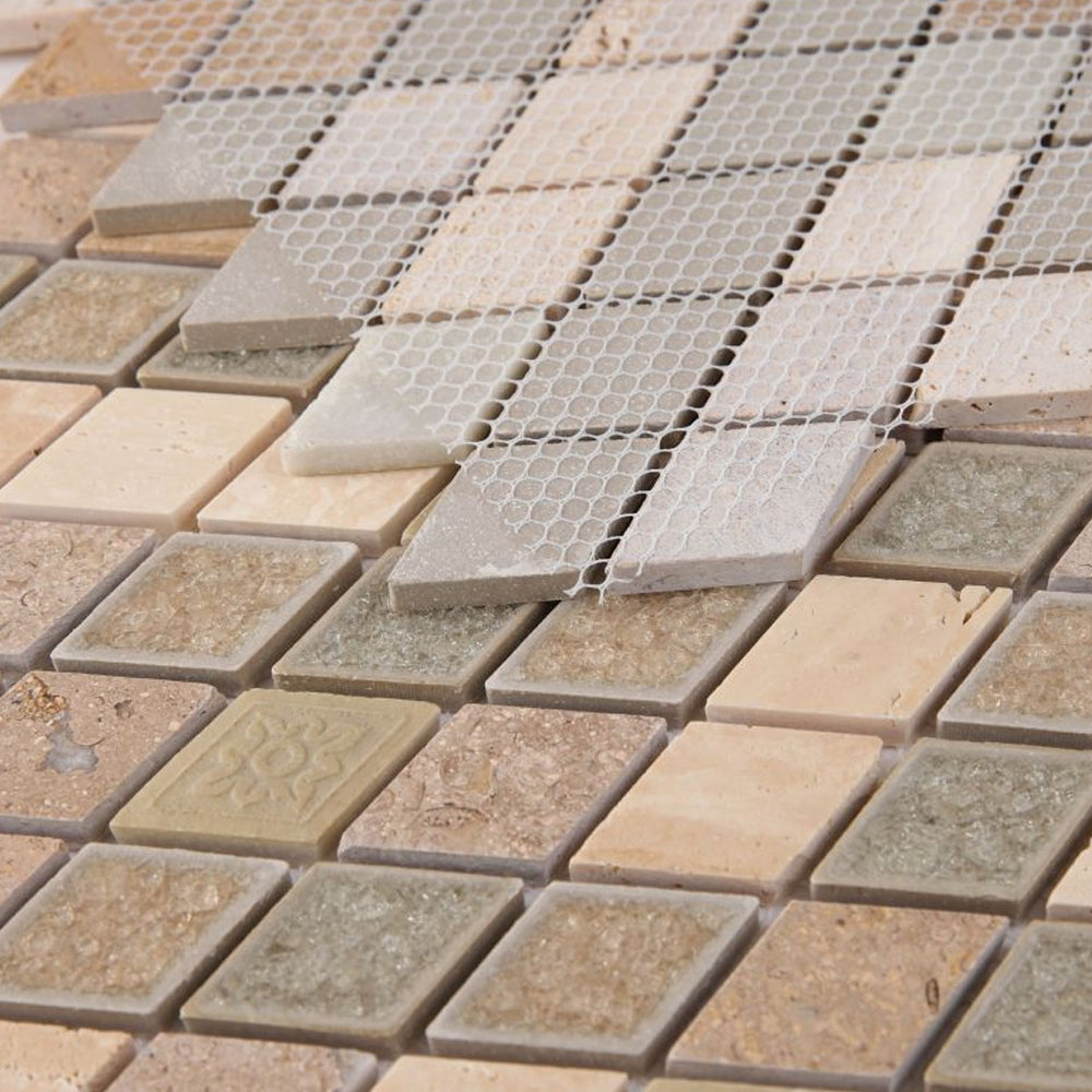 Elysium Tiles Swiss Diamond 11.5" x 12.5" Lime Stone & Glass Mosaic Tile