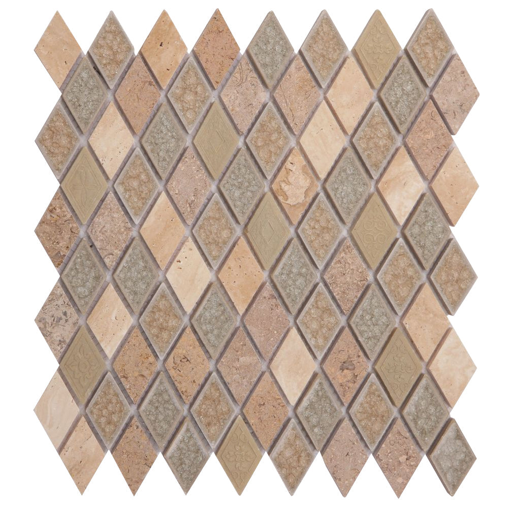 Elysium Tiles Swiss Diamond 11.5" x 12.5" Lime Stone & Glass Mosaic Tile