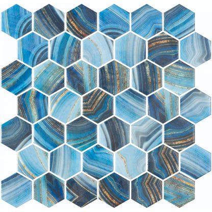 Elysium Tiles Vanguard Hex XL Onyx Blue 11.25" x 11.25" Mosaic Tile