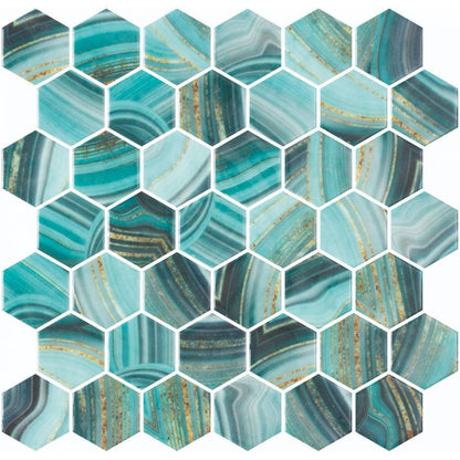 Elysium Tiles Vanguard Hex XL Onyx Teal 11.25" x 11.25" Mosaic Tile