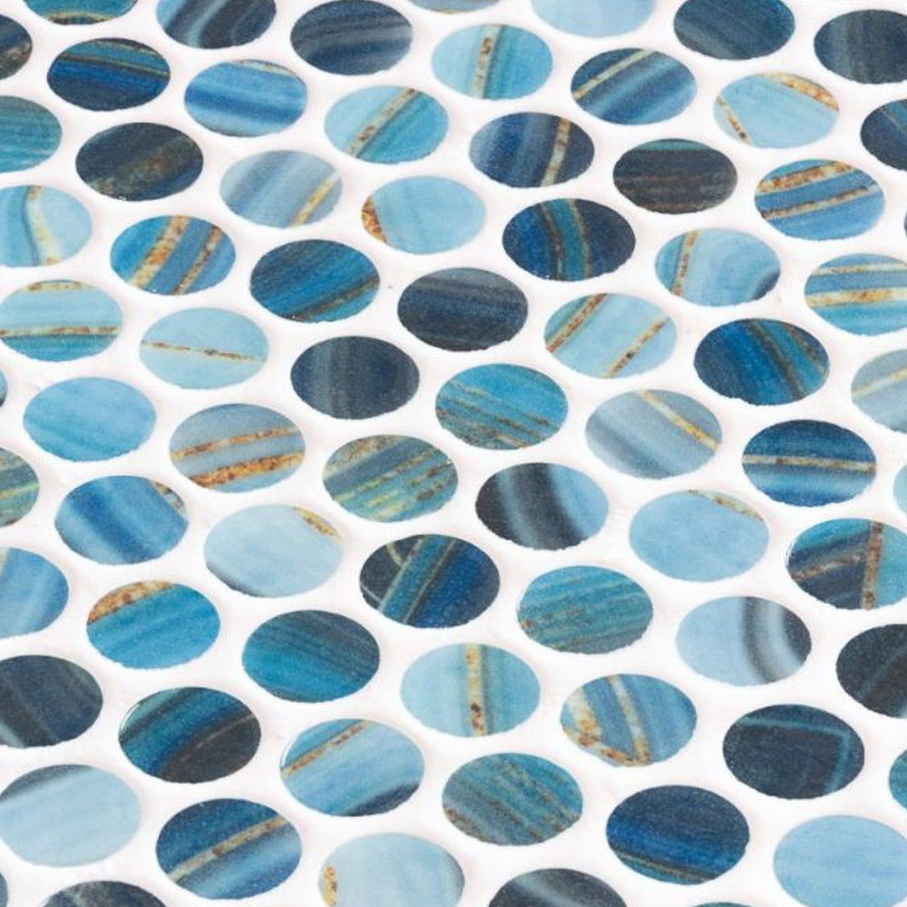 Elysium Tiles Vanguard Penny Onyx Blue 11.25" x 11.25" Mosaic Tile