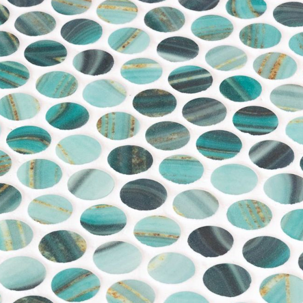 Elysium Tiles Vanguard Penny Onyx Teal 11.25" x 11.25" Mosaic Tile