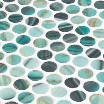 Elysium Tiles Vanguard Penny Onyx Teal 11.25" x 11.25" Mosaic Tile