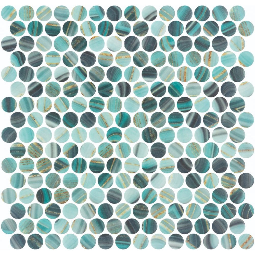 Elysium Tiles Vanguard Penny Onyx Teal 11.25" x 11.25" Mosaic Tile