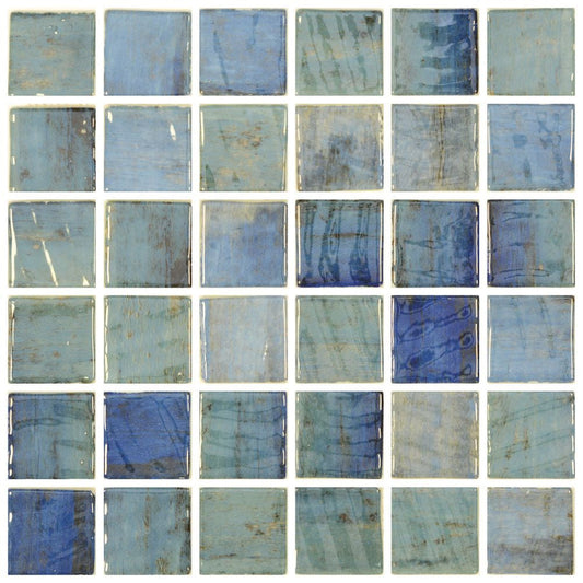 Elysium Tiles Vanguard Penta Forest Blue 12.25" x 12.25" Recycled Glass Mosaic Tile