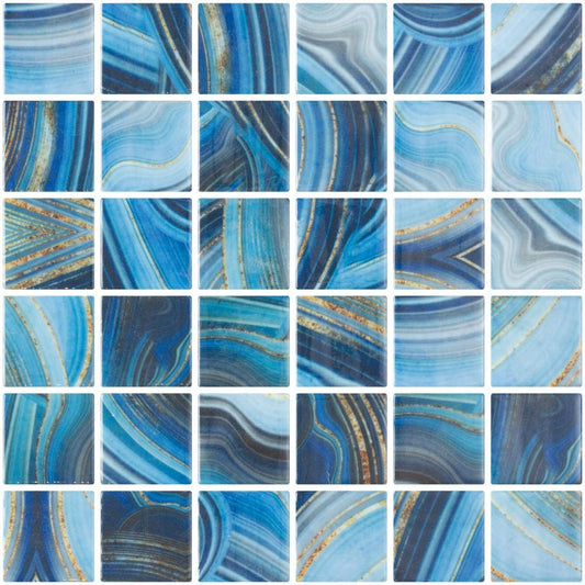 Elysium Tiles Vanguard Penta Onyx Blue 12.25" x 12.25" Recycled Glass Mosaic Tile