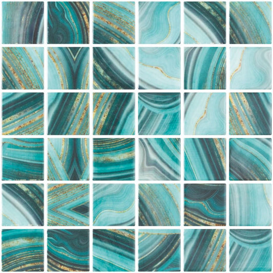 Elysium Tiles Vanguard Penta Onyx Teal 12.25" x 12.25" Recycled Glass Mosaic Tile