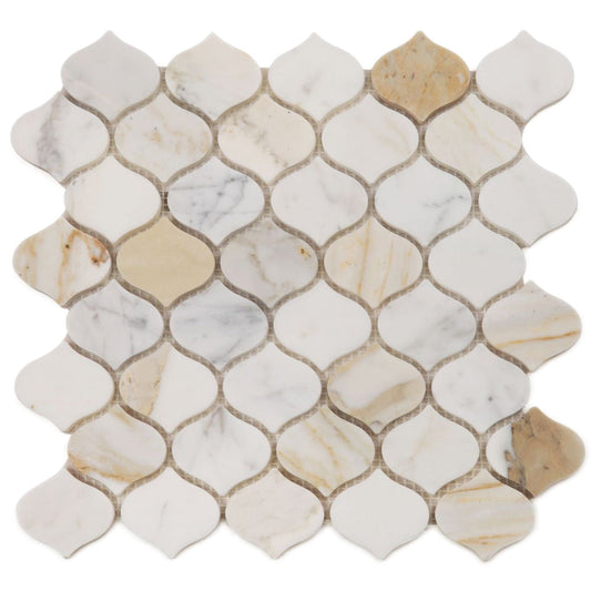 Elysium Tiles Water Drop Calacatta Gold Honed 11" x 11" Marble Mosaic Tile