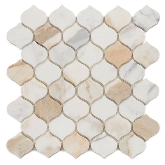 Elysium Tiles Water Drop Calacatta Gold Polished 11" x 11" Marble Mosaic Tile