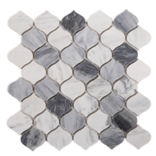 Elysium Tiles Water Drop Calacatta Grey 10.75" x 11" Marble Mosaic Tile