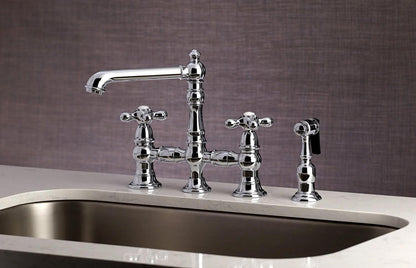 English Country C Two-Handle 4-Hole Deck Mount Side Sprayer Bridge Kitchen Faucet