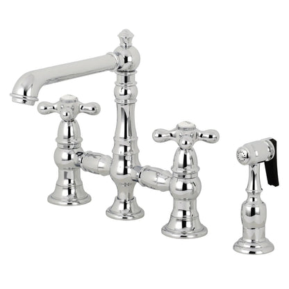 English Country C Two-Handle 4-Hole Deck Mount Side Sprayer Bridge Kitchen Faucet