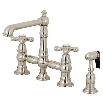 English Country C Two-Handle 4-Hole Deck Mount Side Sprayer Bridge Kitchen Faucet