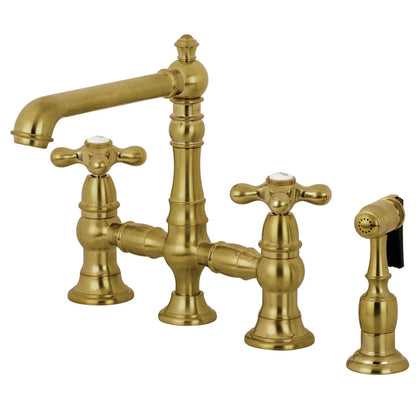 English Country C Two-Handle 4-Hole Deck Mount Side Sprayer Bridge Kitchen Faucet