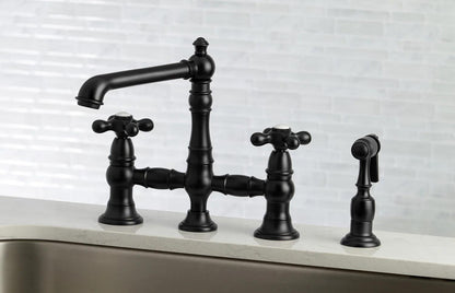 English Country C Two-Handle 4-Hole Deck Mount Side Sprayer Bridge Kitchen Faucet