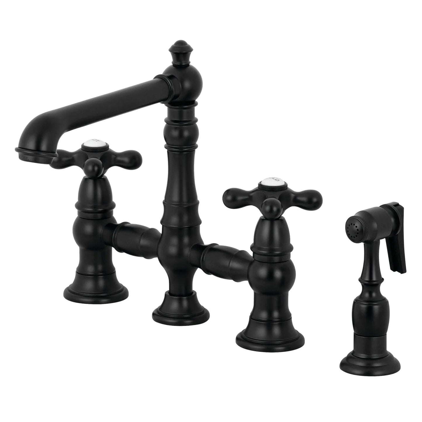 English Country C Two-Handle 4-Hole Deck Mount Side Sprayer Bridge Kitchen Faucet